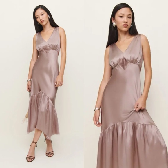 NEW Reformation Cordia Silk Midi Dress in Incense Part Event Wedding Guest